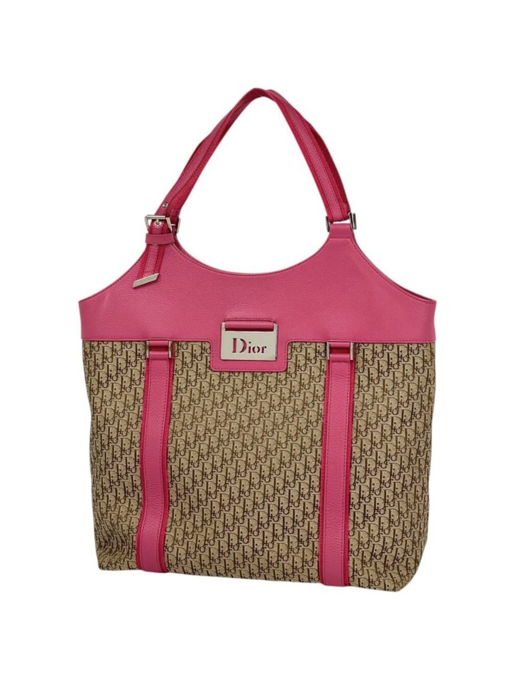 Dior Tote Street Chic Trotter Pattern Canvas Brown Pink